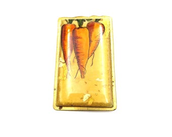 Handmade KMR Signed Carrots Vegetable Veggies Brass Metal Resin Gold Flecked 2" Rectangular Brooch