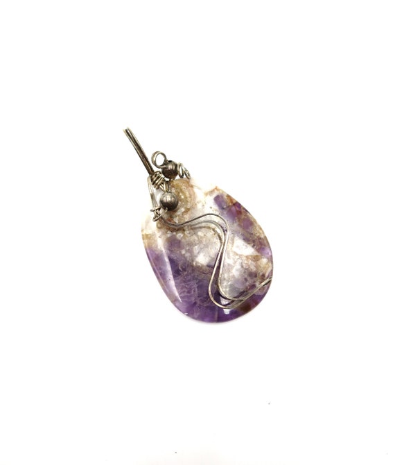 Handmade Silver Tone Wire Wrapped 2.75" Purple Am… - image 1