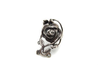 Vintage Sterling Silver Art Nouveau Gothic Climbing Scrolling Rose Flower Size 6.5 Statement Ring