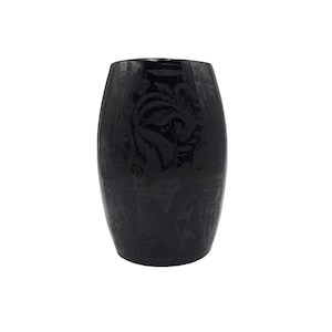 Vintage Paden City Gothic Mythical Lela Bird Tropical Island Etched 8&quot; Black Amethyst Glass Vase