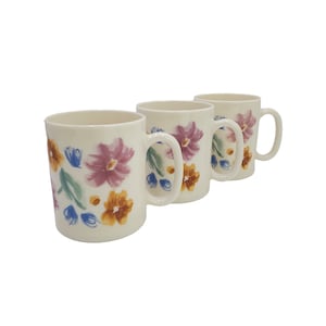 Vintage Set of 3 Arcopal France Colorful Spring Floral Milk Glass 12oz Mugs Set