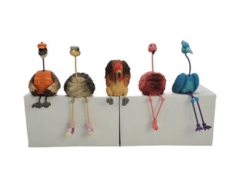 Vintage Lot of 5 Anthropomorphic Goose Buzzard Flamingo Emu Ostridge Colorful Bird Figurine Shelf Sitters