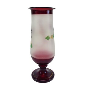 Vintage Hand Blown Bohemian Frosted and Red Ruby Flashed Glass Nautical Bird Anchor 9 Pedestal Vase image 4