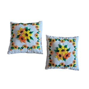 Paar Vintage Gelb Orange Grün Floral Crewel Gestickte Herbst Herbst 13x13 quadratischen dekorativen Kissen