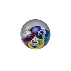 Vintage Red Yellow Blue Primary Color Controlled Bubble / Bullicante Art Glass Paperweight