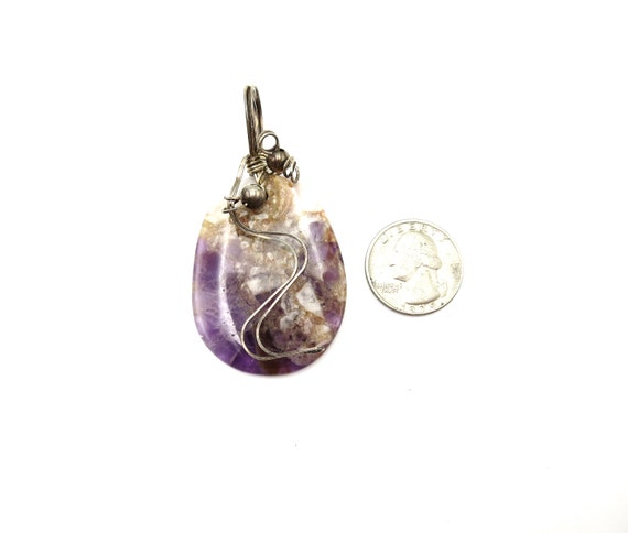 Handmade Silver Tone Wire Wrapped 2.75" Purple Am… - image 4