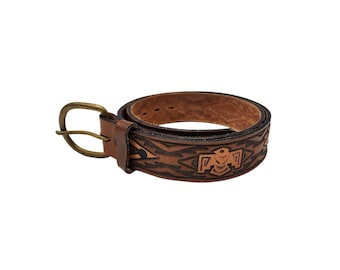 Handcrafted Brown Leather Belt With Thunderbird Conchos  display picture 3