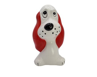 Vintage Red Ear Sad Eyed Basset Hound 10" Puppy Dog Ceramic Bank