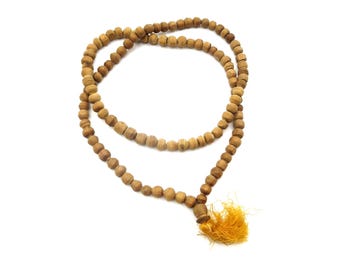 Vintage Natural Organic Sandalwood 108 Bead Japa Mala Beaded Nepalese Prayer Bead Necklace