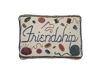 Vintage Friendship Sewing Notions 8x12 Decorative Lumbar Tapestry Pillow