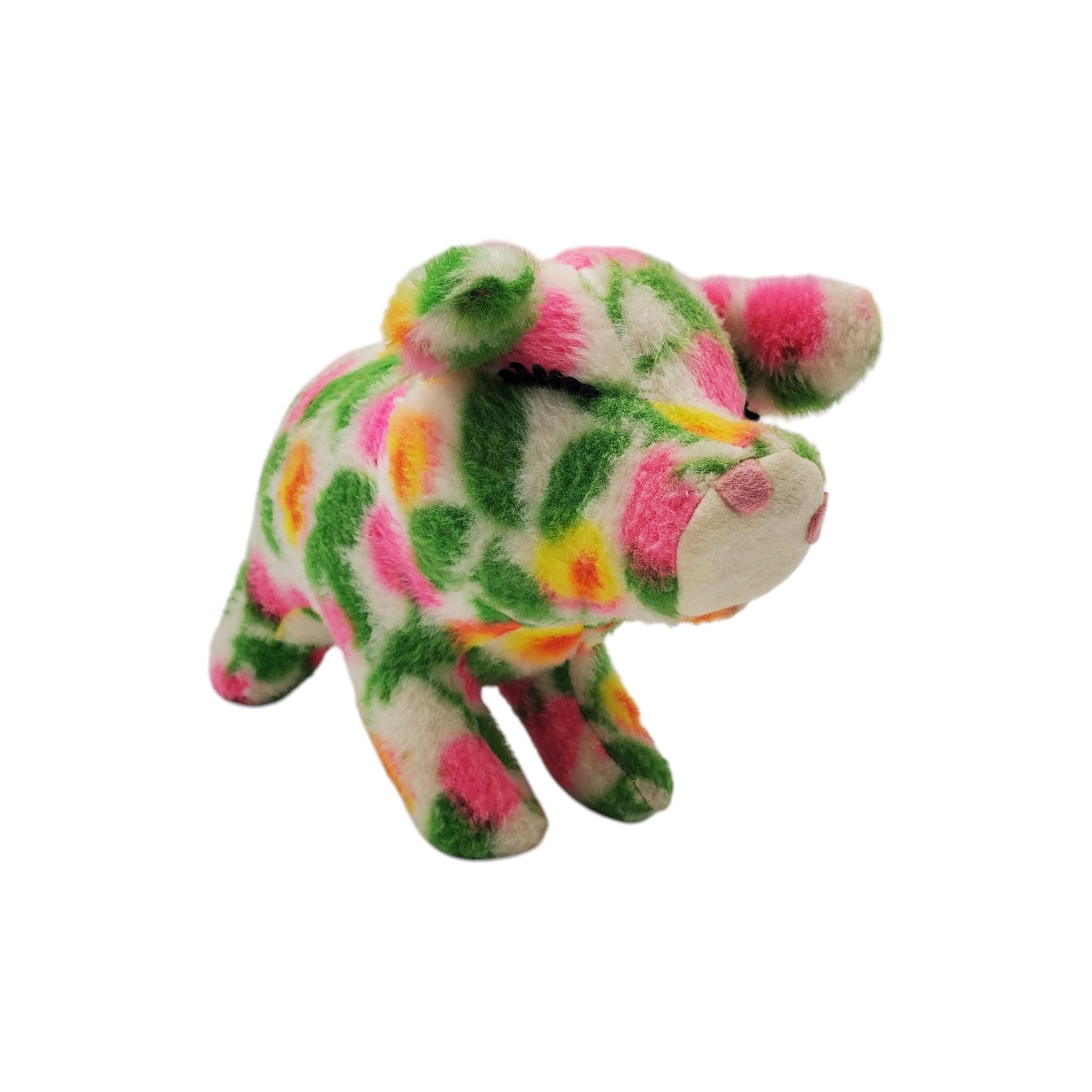 Vintage Animal Fair Inc Colorful Pink Orange Flower / Floral 7" Pig Piggy Plush