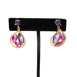 &quot;Paar Vintage Gold Ton Pink Purple Navette Strass 3,2 cm Clip