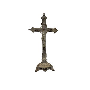 Vintage Made in USA Silver Tone Cast Metal Religious Catholic 9.5&quot; Standing Alter Cross Crucifix