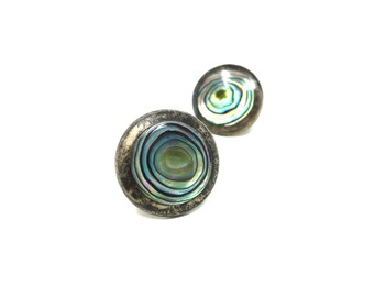 Pair of Taxco Mexico Sterling Silver 925 Round Abalone Shell Unisex Cufflinks