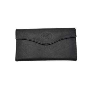 Cartera vintage Buxton de piel auténtica negra con flores en relieve y diseño floral, con talonario de cheques y monedero