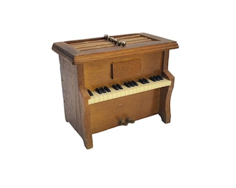 Vintage Wooden Piano Pianist Coaster Holder & 4.5&quot; Square 6 Piece Cork Coaster Set