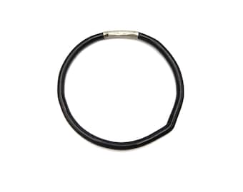 Vintage Gothic Black Coral and Silver 9" Thin Bangle Bracelet
