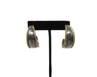 Vintage Taxco Mexico 925 Sterling Silver Brass Laton Large Pierced Mixed Metal Minimalist Hoop Earrings