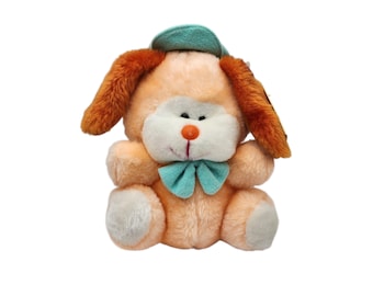 Osito de peluche vintage de 1980 MTY International Dan Dee NWT, fabricado en Taiwán, para niños, con asiento de coche de 11 pulgadas, con pajarita rosa y azul