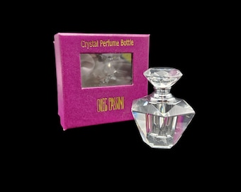 Vintage Oleg Cassini Clear Faceted Crystal Glass Perfume Bottle with Original Box Vanity