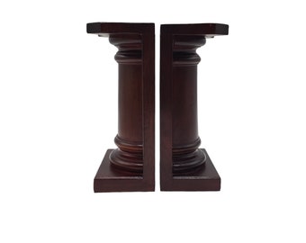 Pair of Vintage Restoration Hardware Made in India Solid Wood Pillar Columns 9" Bookends