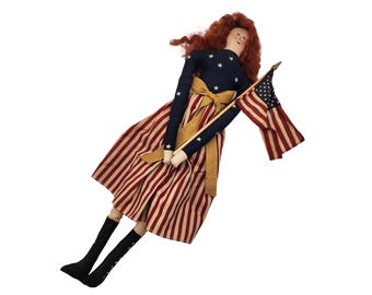 Vintage Overly Raker Collection NWT Libby Redhead 20" Folk Art Collectible Sculpture Patriotic 1994 4th of July American Flag Americana