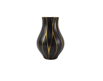 Vintage Augarten Wein Austria Black & Gold Art Deco Geometric Porcelain 3.5" Bud Vase
