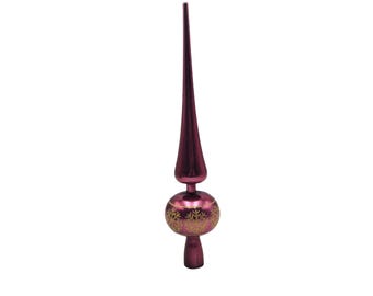 Vintage Bradford The Unbreakable Kind Made in Italy MCM 11.5" Red Plastic Gold Glitter Snowflake Spire Christmas Tree Topper w/ Original Box