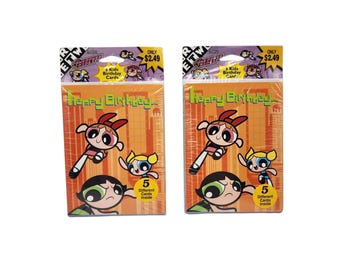 Vintage Y2K 2000s The Powerpuff Girls Cartoon Network USA NOS 5 Count Lot of 2 Different Happy Birthday Greeting Cards
