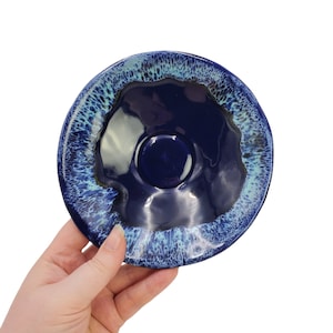 Vintage MC Canada Navy Blue Glazed Ocean Waves 6x6 Pottery Trinket Bowl Dish