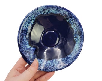 Vintage MC Canada Navy Blue Glazed Ocean Waves 6x6 Pottery Trinket Bowl Dish