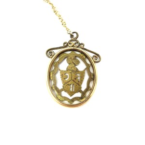 Vintage Unisex Gold Tone / Bronze Metal FCB Knights of Pythias Cutout Shield Pendant Necklace image 7