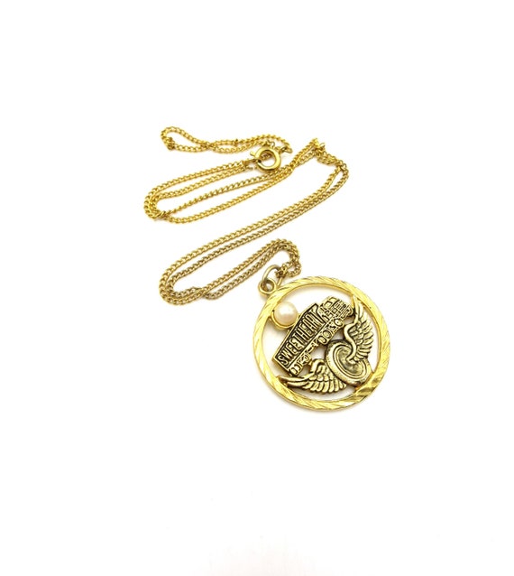 Vintage Gold Tone Trucking Trucker Sweetheart Faux Pearl 18