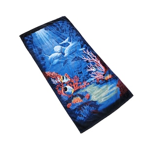 The Beach Collection Vintage 100% Cotton Underwater Ocean Dolphin Coral 55x27 Rectangular Unisex Beach Towel