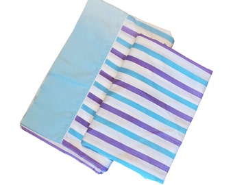 Vintage Cannon Monticello Made in USA Cotton Blend Blue Purple Striped Unisex 2 Piece Twin Sheet Set