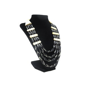 Vintage Multistrand Ethnic Cream & Black Bone Beaded Tribal Ethnic Unisex Statement Necklace
