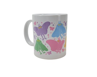 Vintage Spring / Easter Pink Green Purple Blue Pastel Moth Butterfly 12oz Novelty Mug