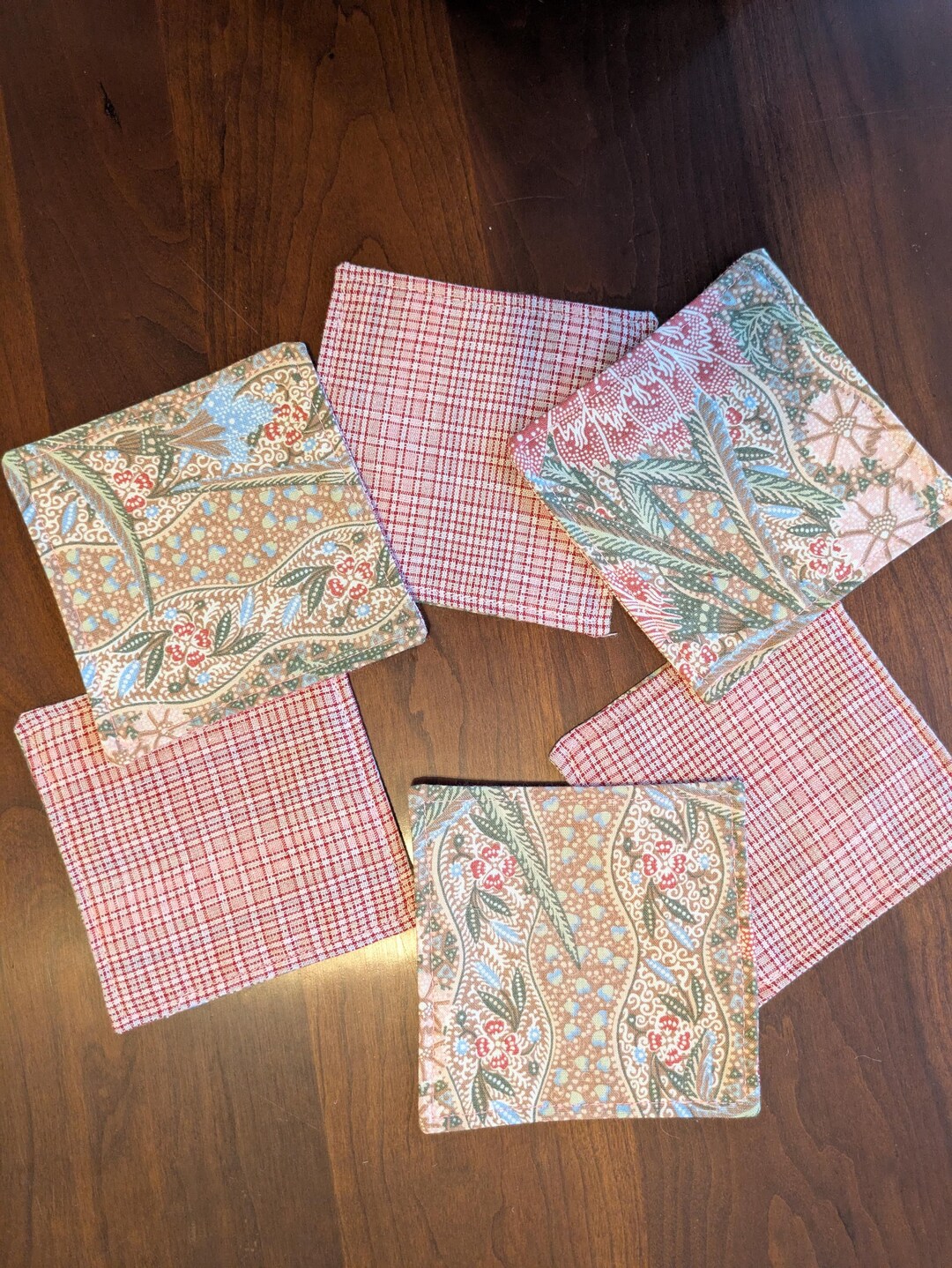 Pink Coaster Set Set of 6 Handmade Pink Coasters – Upcycled Cotton Fabric – Eco Friendly ...