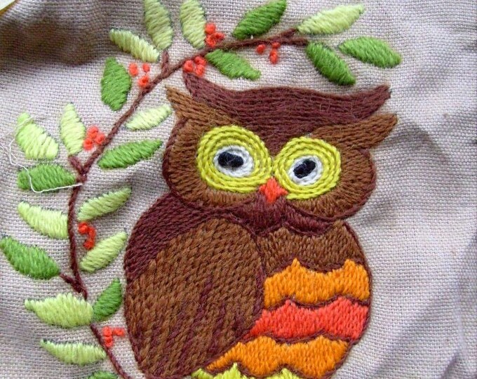 Vintage Owl Crewel Embroidery Canvas by Stbthreadworks Etsy