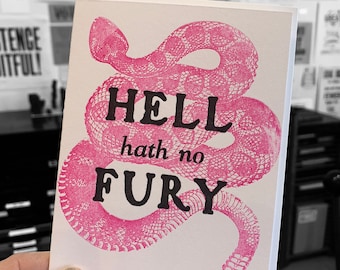 Letterpress card, Hell hath no Fury, seize the day, call to action card, women forward