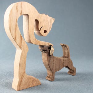 Handcrafted Minimalist Wooden Man and Beagle Statuette - Scroll Saw Art Figurine for Dog Lovers