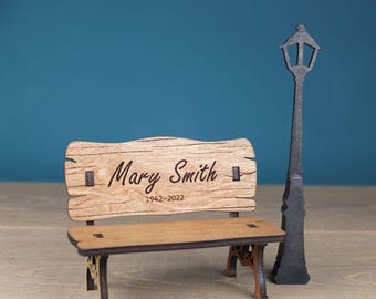 Panchina commemorativa in miniatura personalizzata e lanterna: decorazione ricordo