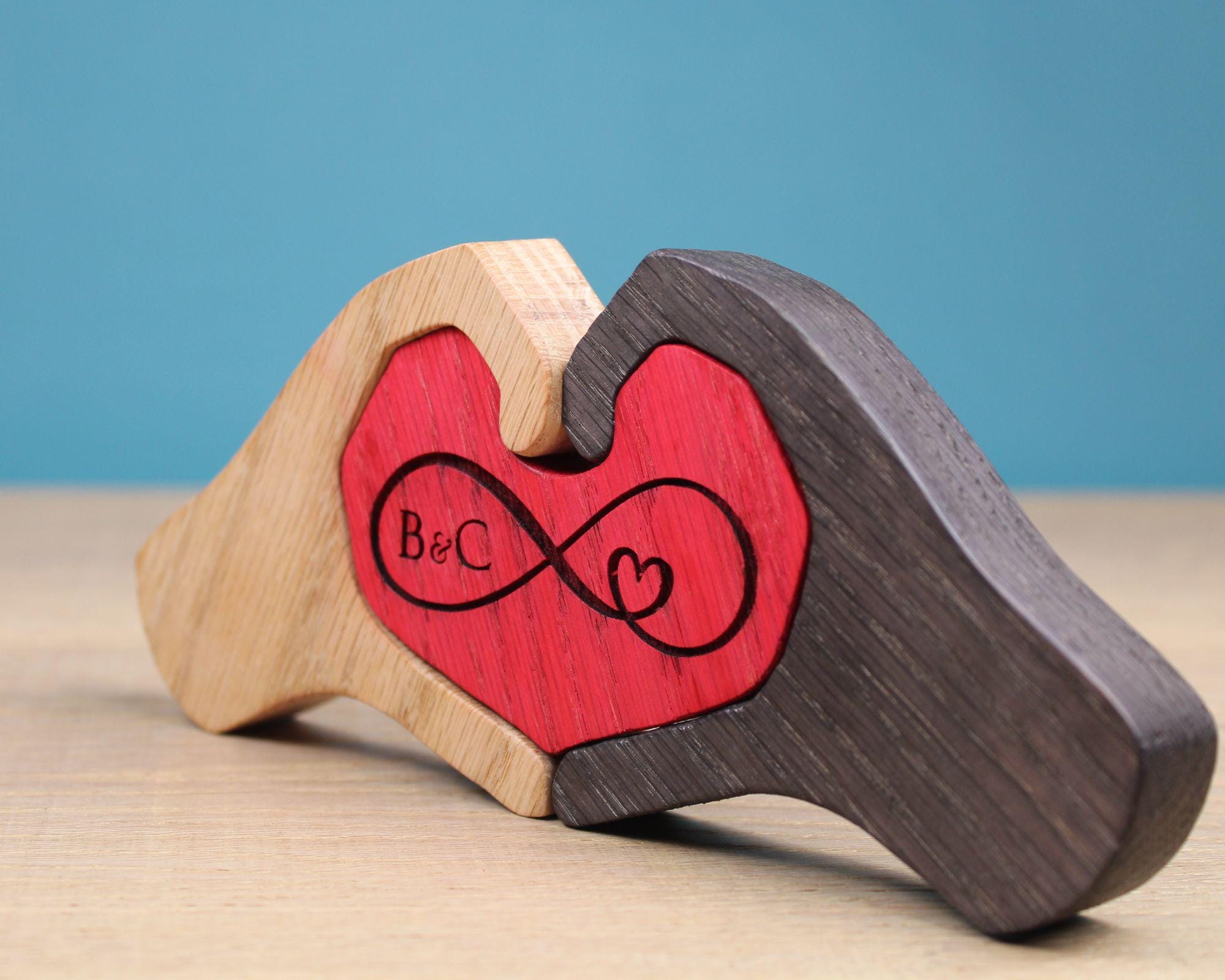 Engraved Wooden Heart Hands Puzzle: Personalized Oak Sculpture - Etsy