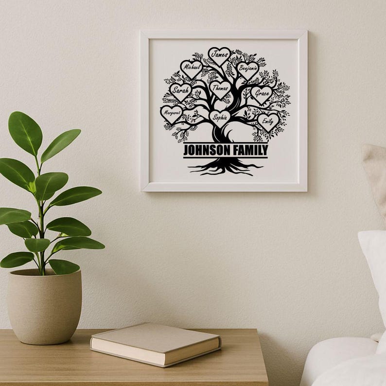 Personalized Wooden Family Tree Wall Art – Custom Engraved Family Name ...