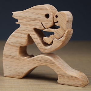 Oak Mother and Child Sculpture: Minimalist Rustic Home Decor