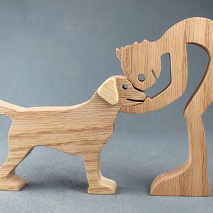 Handcrafted Wooden Man and Labrador Sculpture - Rustic Unique Home Decor Art Gift Dog Enthusiasts Scroll Saw