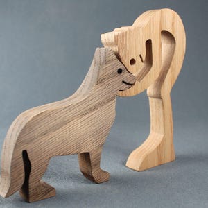 Rustic Wooden Man and German Shepherd Figurine – Dog Lover Gift, Scroll Saw Art, Sentimental Pointer Owner Home Decor