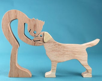 Handcrafted Wooden Labrador Retriever Sculpture: Rustic Dog Lover Art