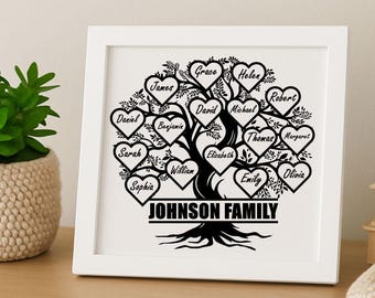 Personalized Wooden Family Tree Wall Art – Custom Engraved Family Name Sign, Rustic Home Decor Gift