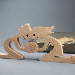 Handcrafted Wooden Couple Figurine: Romantic Sculpture Art for Wedding, Anniversary, Custom Love Gift & Elegant Home Decor Keepsake